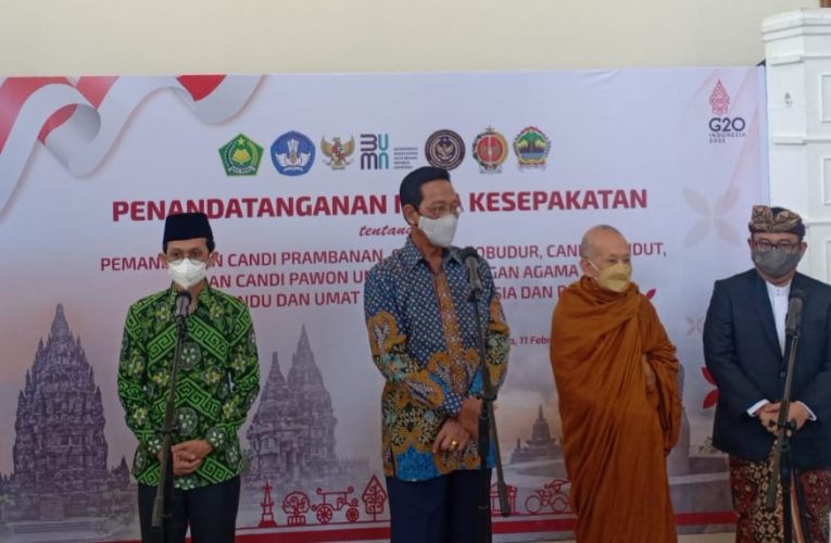Penandatanganan Nota Pemanfaatan Candi Prambanan, Candi Borobudur, Candi Mendut, dan Candi Pawon Untuk Kepentingan Agama Umat Hindu Dan Umat Buddha